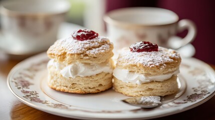 Traditional English scones with jam and cream