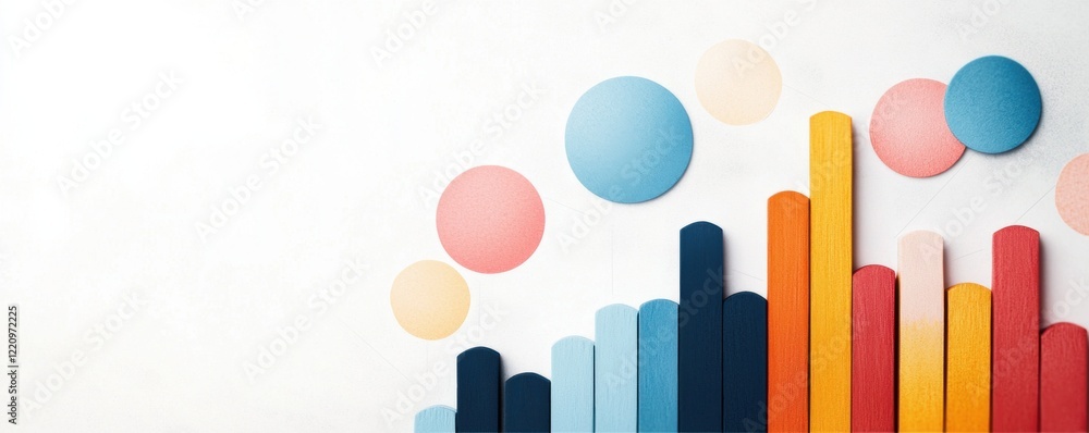 Poster a colorful abstract design featuring bars and circles, representing growth, data visualization, and 