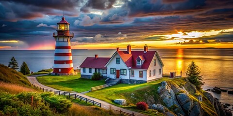 Majestic West Quoddy Head Light, Lubec, Maine: Tourists Admiring Coastal Landmark