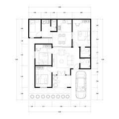 Black and White floor plan of a modern unfurnished house for your design. Suburban house vector blueprint. Architectural background. eps 10