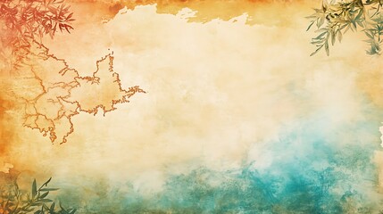 Grunge textured background with faded map and bamboo.