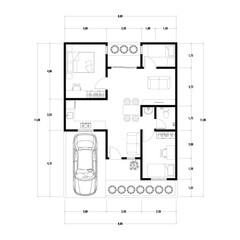 Black and White floor plan of a modern unfurnished house for your design. Suburban house vector blueprint. Architectural background. eps 10