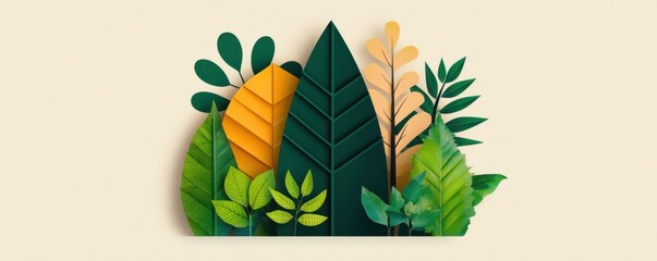 Obraz premium A vibrant collection of stylized leaves in various shades of green, yellow, and brown, creating a fresh and natural aesthetic.