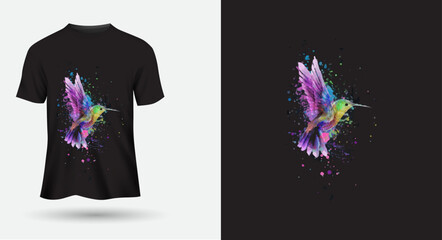 T-shirt design hummingbird with flowers back round.