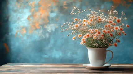 Rustic white vase with wildflowers against a pastel background