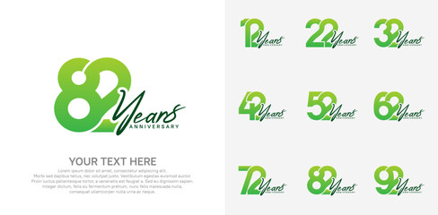 Anniversary logo set vector design, green color for celebration event