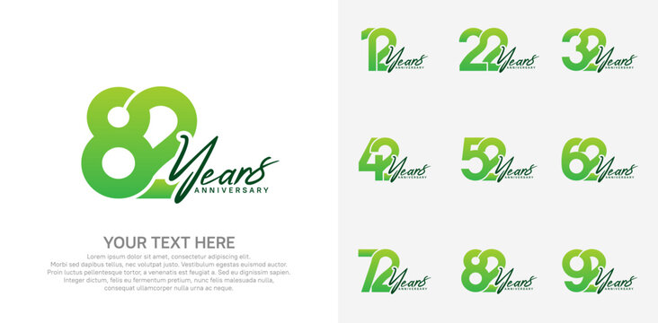 Anniversary logo set vector design, green color for celebration event