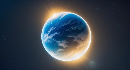 Obraz premium A view of the Earth from space with a sun in the background