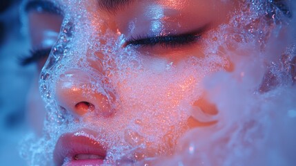 Fototapeta premium Artistic close-up of a woman's face with ice
