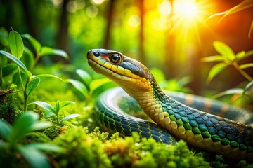 Obraz premium Serpentine Forest Encounter: A Candid Shot of a Snake in its Natural Habitat