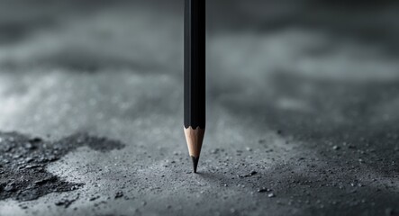 Black pencil placed vertically on a textured gray concrete background with ample copy space for text insertion