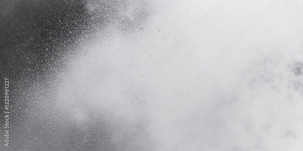 Poster black particles exploding on white background creating a gradient effect, ideal for overlay or textu