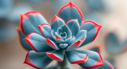 Fototapeta premium Blue Succulent Plant With Red Edges Close Up.