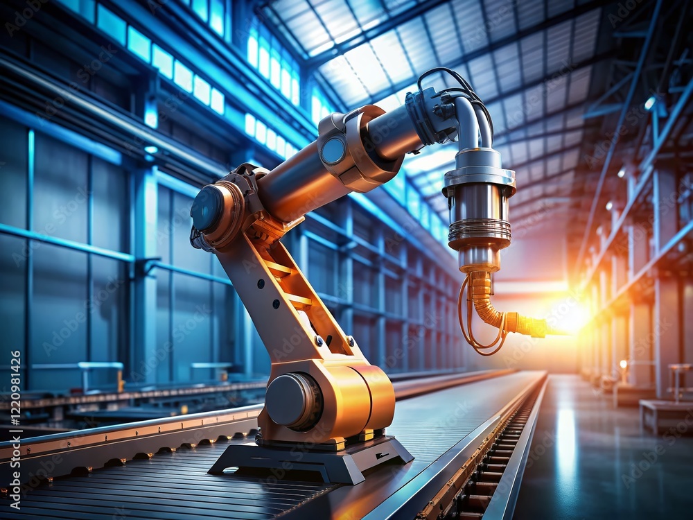 Poster minimalist futuristic robot precise industrial automation task
