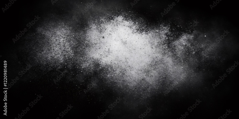 Poster white powder exploding creating abstract shapes on a black background, perfect for graphic resources