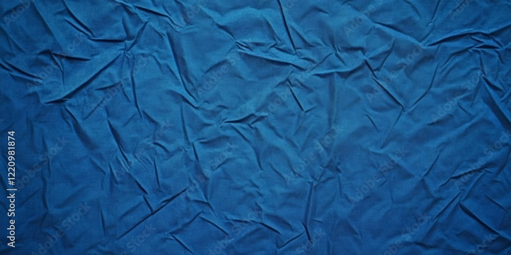 Poster close up view of crumpled blue paper, showcasing rich textures and intricate patterns, creating an a