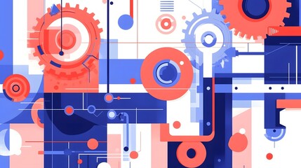 Obraz premium Vibrant Mechanical Featuring Gears,Bearings and Tools in a Flat Design