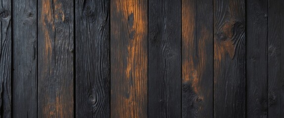 Naklejka premium Charred and Weathered Dark Wooden Planks Background Texture