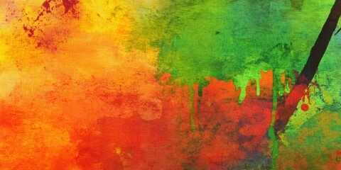 Obraz premium Dripping paint splatters and streaks on textured canvas creating a vibrant and colorful abstract background
