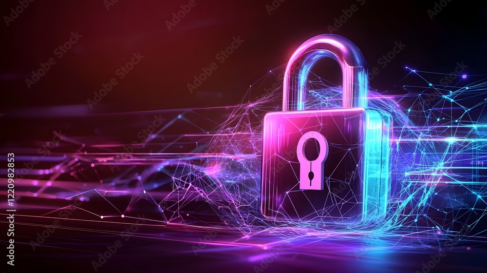 Poster Powerful Digital Lock Icon Integrated Into a Complex Web of Data Connections Illustrating Advanced Internet Security Technology for Protecting Online Privacy and Safeguarding Critical Digital
