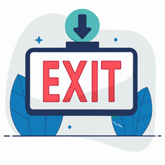 Exit sign with arrow in modern flat illustration