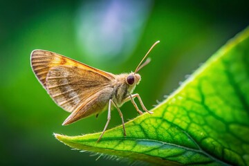 Obraz premium Minimalist Moth on Leaf: Delicate Wings, Natural Beauty Stock Photo