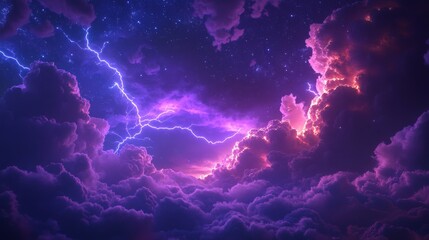 Bright neon-colored clouds with glowing lightning and stars. Perfect for dreamlike, magical, and artistic visuals.