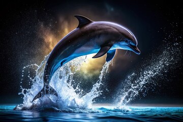 Fototapeta premium Silhouette Dolphin Splashing in Pool - Aquatic Mammal Stock Photo