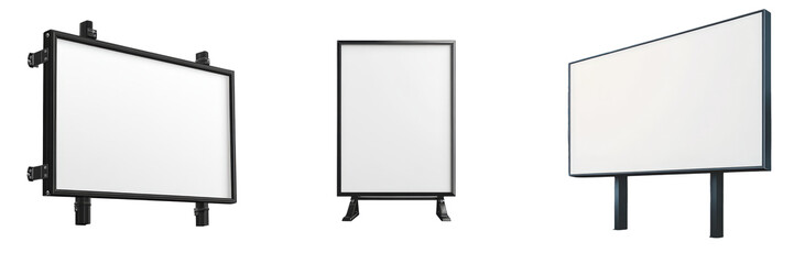 Empty advertising billboards standing on a transparent background, ready for graphic design and advertisement purposes