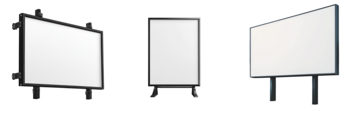 Empty advertising billboards standing on a transparent background, ready for graphic design and advertisement purposes