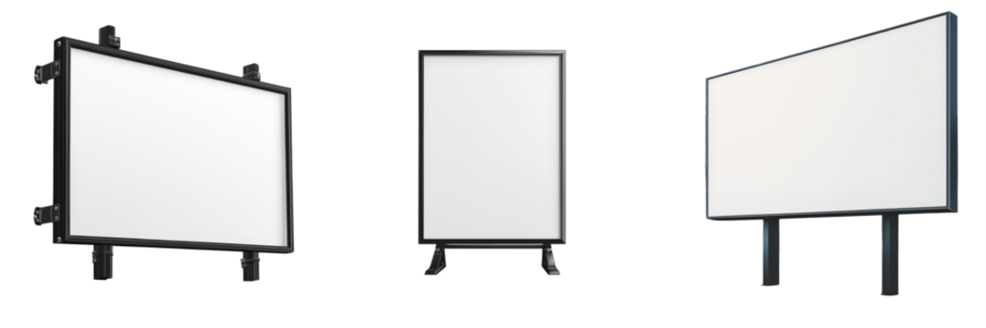 Empty advertising billboards standing on a transparent background, ready for graphic design and advertisement purposes