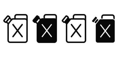 jerry can gasoline fuel icon vector design symbol black white color simple outline and black filled illustration collection isolated