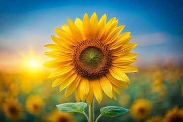 Fototapeta premium Minimalist Sunflower Floral Design: Single Stem, Yellow Flower, Botanical Art