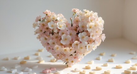 Delicate floral heart with small blossoms and scattered hearts