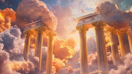 Majestic mount olympus illustrated as a casino slot theme with marble columns and divine light