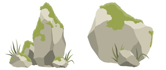 Set of massive boulders in a dry desert landscape, cut out. View of rock formation on desert