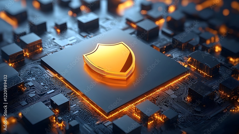 Poster Conceptual digital showcasing sophisticated cyber defense protocols holographic data interfaces