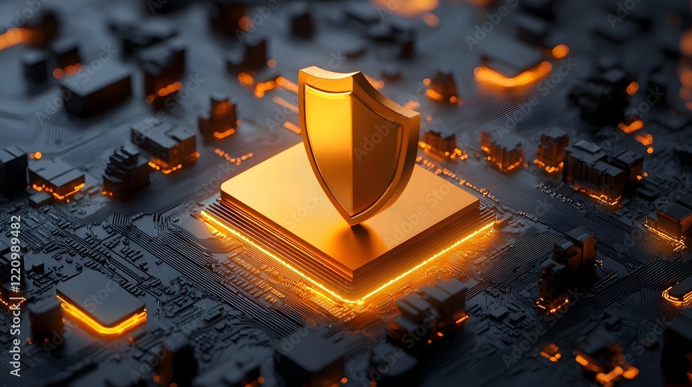 Fototapete Representation of Robust Cybersecurity Systems with Layered Digital Shields Algorithms and Interconnected Networks Safeguarding National Digital Infrastructure