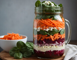 jars with layered salad vegetables