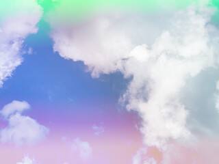 beauty sweet pastel pink and blue  colorful with fluffy clouds on sky. multi color rainbow image. abstract fantasy growing light