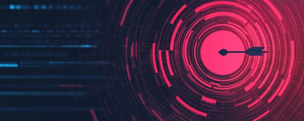 Obraz premium A digital design featuring concentric circles and an arrow, emphasizing focus and precision in a vibrant, futuristic style.