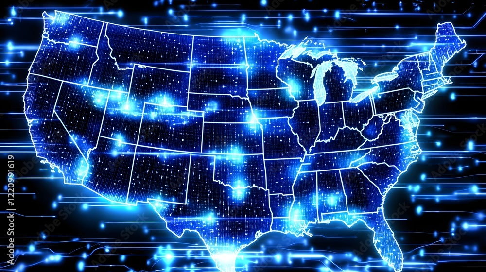 Poster Abstract Digital Representation of America s Secure Cybersecurity Network Showcasing Encrypted Data Streams Advanced Cyber Defense Mechanisms