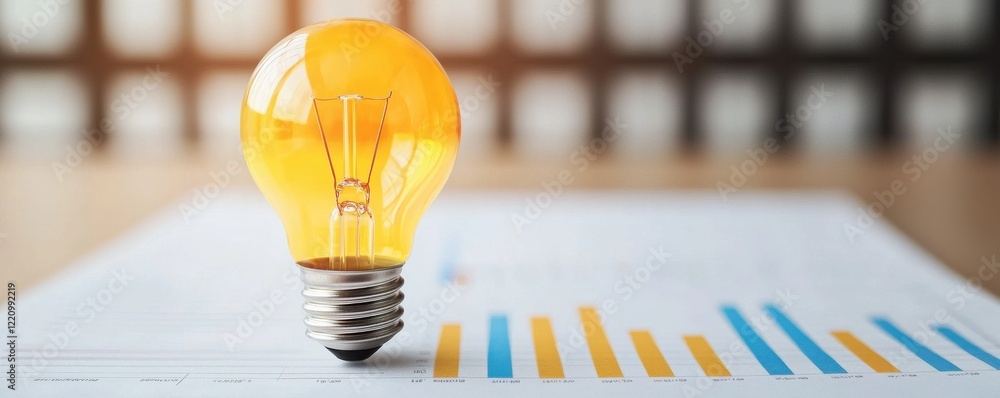 Poster a light bulb on a graph, symbolizing ideas and innovation in data analysis and business growth.