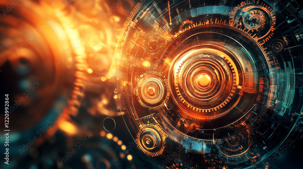 Poster industrial abstract background showcases a dynamic fusion of technological elements.
