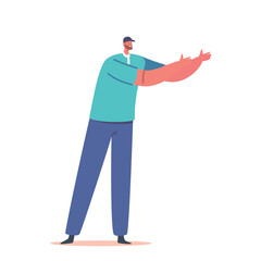 Handsome Man Character Gesturing Confidently, Conveying His Message With Purposeful Hand Movements And Smiling Face