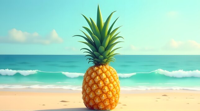 Beach Pineapple Summer Vacation Tropical Fruit Illustration