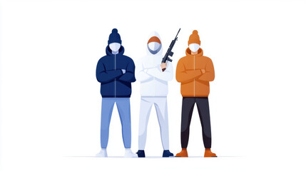 Obraz premium Youth Violent Crime, A flat illustration depicting youth and violent crime themes, designed with high fidelity and chaos elements, suitable for stock image use.