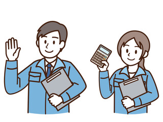 作業服_バインダーと計算機_ブルー