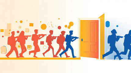 Youth Violent Crime, A vibrant flat illustration depicting youth and violent crime, showcasing chaos with high fidelity details, ideal for educational and awareness purposes.