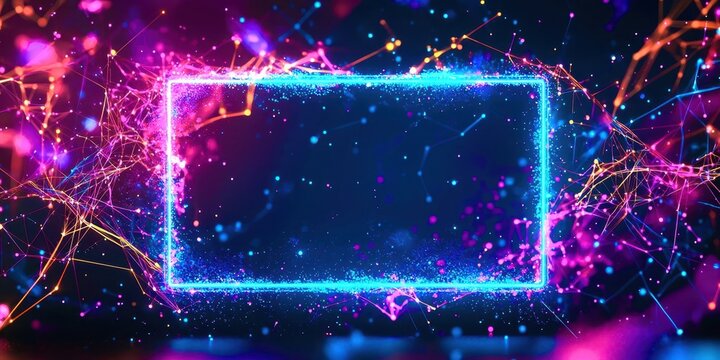 Blue square with a purple and orange border